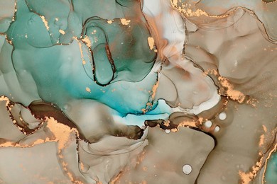 currents of translucent hues, snaking metallic swirls, and foamy sprays of color shape the landscape of these free-flowing textures. natural luxury abstract fluid art painting in alcohol ink technique