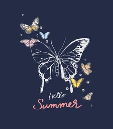 hello summer slogan with butterflies and diamond  illustration 