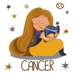 
cute  girl  with cancer from set of zodiac sign. color cartoon character on white 
