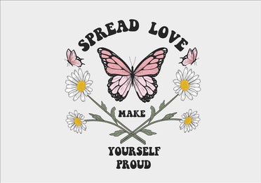 spread love butterfly lettering vector