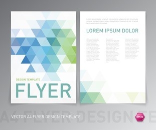 abstract vector modern flyer / brochure design template with colorful geometric triangular background. green and blue colors on white