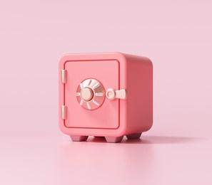 red safe box font view on pink background. 3d render illustration