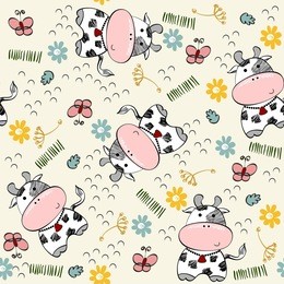 babies hand draw seamless pattern with cows