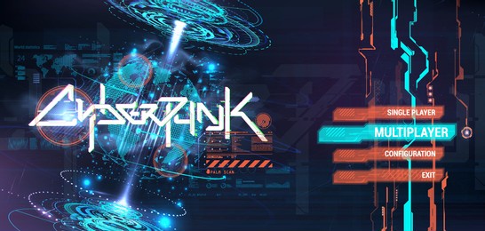 cyberpunk menu ui. hologram with 3d digital earth globe with hud interface and inscription cyberpunk. futuristic user interface graphic template with ui menu. suitable for game, ui, ux, gui. vector 