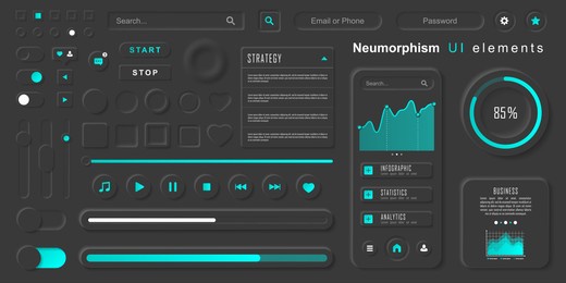 user interface elements for mobile app. neumorphism user interface design kit. neumorphism ui ux  icons set.