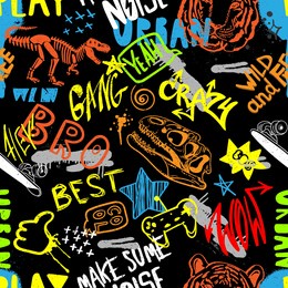 hand drawn pattern for boys. slogans, graffiti background. for children's textiles, wrapping paper, prints
