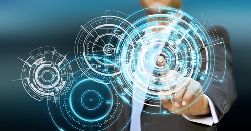 businessman using tactile interface with his fingers