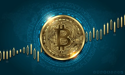 bitcoin currency. bit coin with growth chart. stock exchange of btc