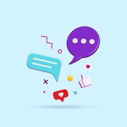 abstract social media and technology with modern trendy color icons 3d vector illustration.