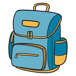 blue comic school bag with yellow stripes. vectors.