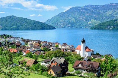 lucerne lake by ruetli, switzerland