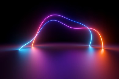 3d render, abstract black background with colorful neon lines, glowing in ultraviolet spectrum