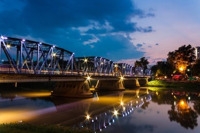 night view of old bridge, chiang mai, thailand, long exposure