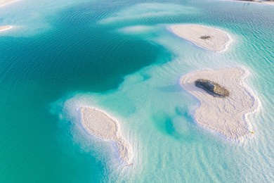 aerial view of feicui lake which is a salt lake in qinghai, china.