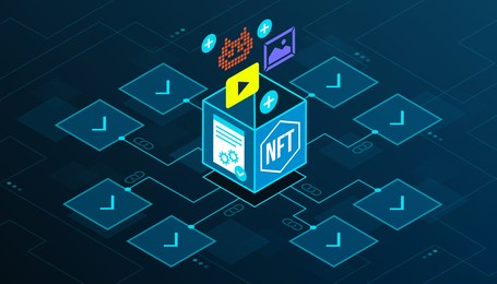 nft digital artworks and code in the blockchain, non-fungible tokens concept