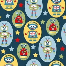 seamless pattern with cartoon robots. vector illustration