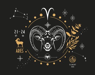the astrological sign of the zodiac is aries. realistic hand drawing of a ram's head or mouflon on a dark background. zodiac characteristic