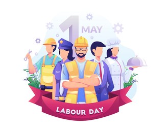 a group of people of different professions. businessman, chef, policewoman, construction workers. labour day on 1 may. vector illustration