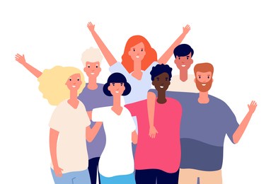 international friends. multiethnic friendship, happy young people group. ethnic adult character, diversity friendly men women concept