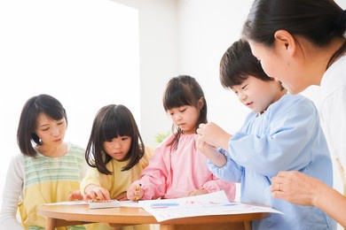 children drawing at the nursery school