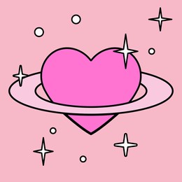 a heart with a ring around it that looks like the planet saturn. minimal illustration for a flash tattoo or sticker.