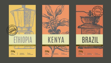 packaging design for coffee. sketch drawing art for packaging label 