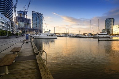 sunset melbourne docklands apartments marina bolte bridge