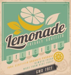 retro poster design for ice cold lemonade. vintage label for gmo free organic fruit product. food and drink promotional ad template creative concept.