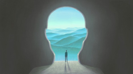 brain mind soul and hope concept art, 3d illustration, surreal nature landscape artwork, imagination painting, conceptual idea