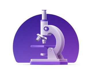 3d realistic microscope on the background of a purple shape. isolated cartoon illustration. vector template for medical design. education technology concept. medical equipment for research.