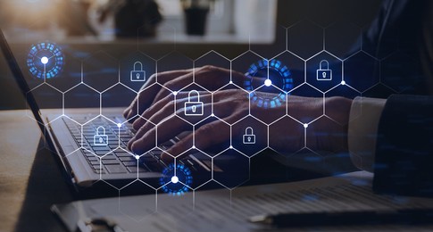 internet security and a personal data protection concept. protect a cyber security from hacker attacks and save  confidential data. 