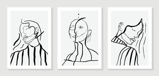 surreal faces abstract art background vector. portrait abstract face one line drawing with modern continuous line art and abstract geometric art style. good for poster, wall art, print, cover design.