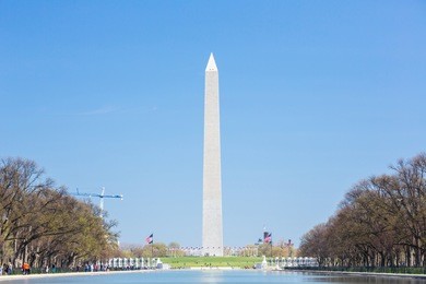 reflection of washington monument in new reflecting pool from lincoln memorial