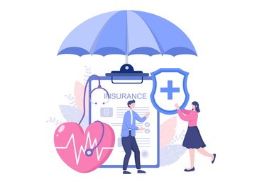 family health and life insurance flat vector illustration for healthcare, finance and medical service