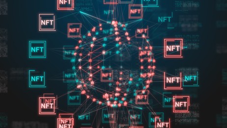 nfts or nft is a non-fungible tokens. they act as a non-duplicable digital certificate of ownership for any assigned digital asset - 3d illustration rendering