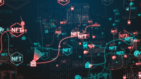 nfts or nft is a non-fungible tokens. they act as a non-duplicable digital certificate of ownership for any assigned digital asset - 3d illustration rendering