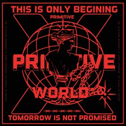 primitive slogan text with globe vector design for tee and poster