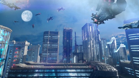 future cyberpunk city 3d render illustration