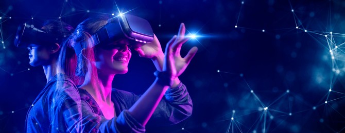 vr sport game virtual reality  recreation, teenager play virtual cyber space game, activity lifestyle of future   