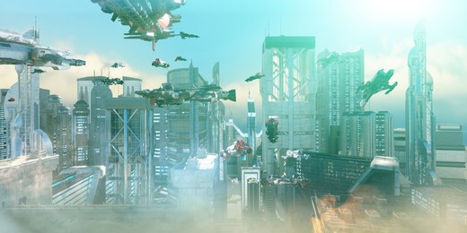 futhure cyberpunk city 3d render illustration