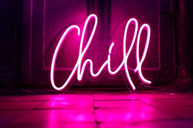 pink neon sign chill. trendy style. neon sign. custom neon. home decor.