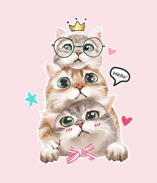 cute cat faces stacking with cute icons vector illustration