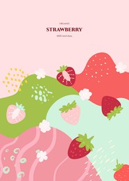 vector frame with doodle strawberry and abstract elements. hand drawn illustrations.