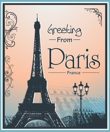 copyspace retro style poster with paris symbols and landmarks