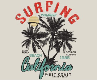 summer island paradise palm beach design. retro summer design. tropical american beach design.