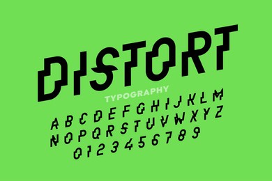 distrorted style font, typography design, alphabet letters and numbers vector illustration