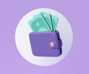 wallet and banknote icon, money saving concept. 3d render illustration