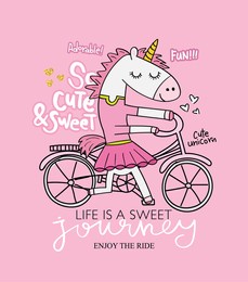cute unicorn girl with bike, design for fashion graphics, t shirt prints, posters, greeting cards etc