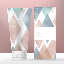 vector hand cream or facial cleanser beauty , health or medical tube packaging with pastel diamond print pattern.