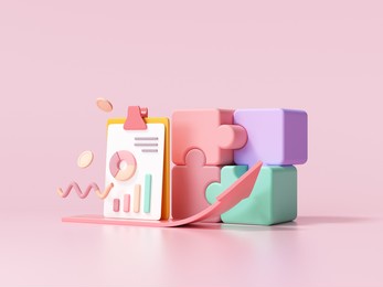 business strategy concept. business financials, leadership, direction and growth, planning. 3d render illustration